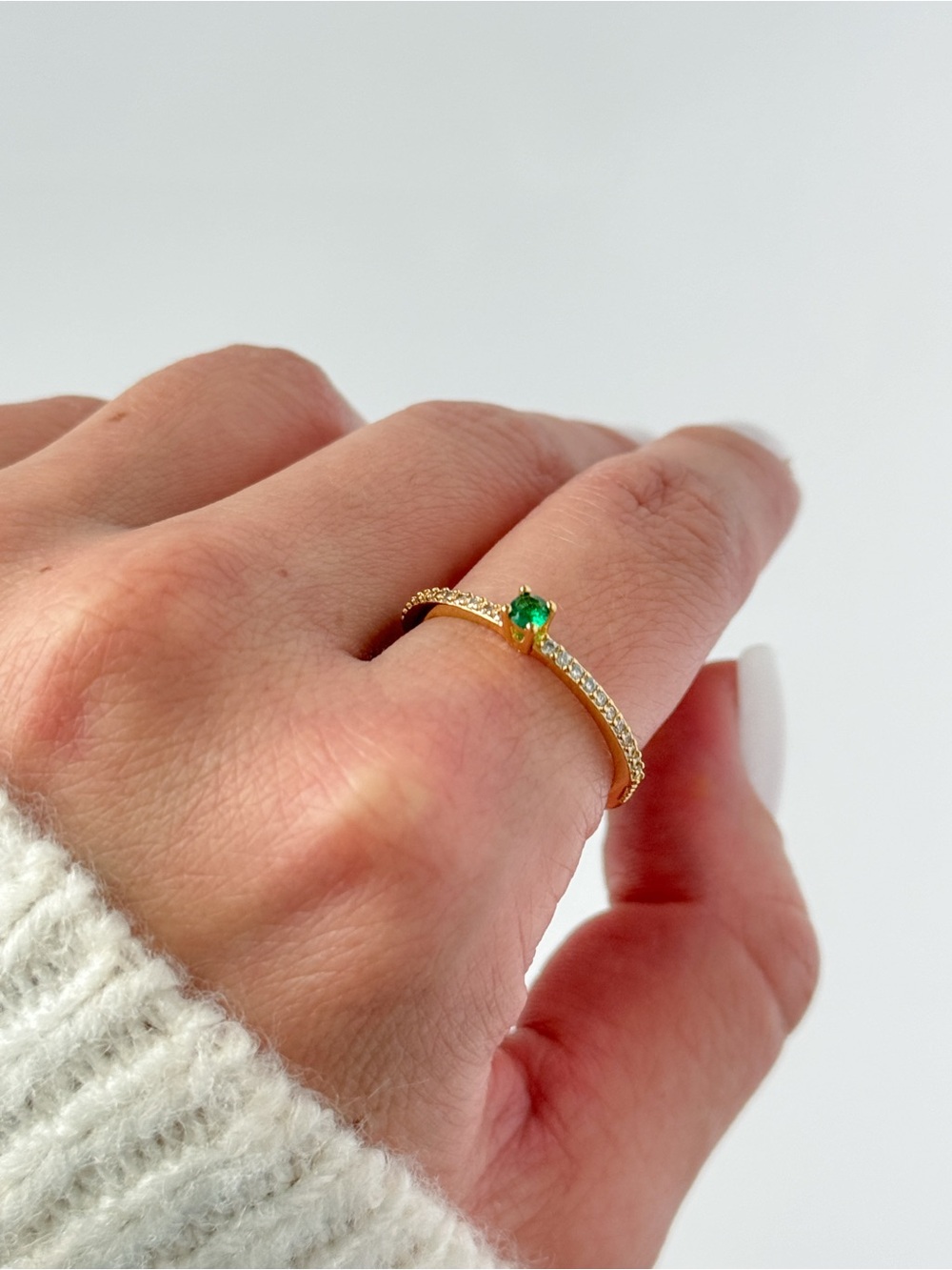 18k Gold Plated Ring with Green Gemstone - Size 10